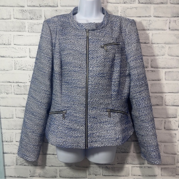 DKNY Tweed Moto Zip Up Snap Band Collar with Pockets Jacket 16 - Picture 1 of 9